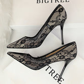 Skinny High Heels Shoes Stiletto Heel Shallow Mouth Pointed Toe Mesh Hollow Out Cutout out Lace Shoes